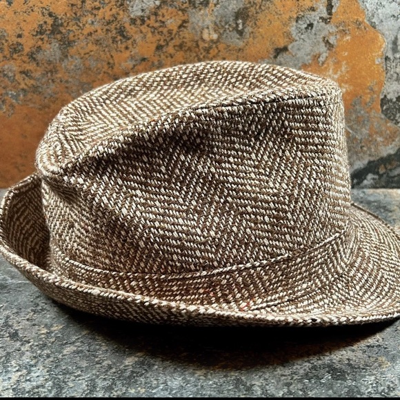 Vintage OLE Fedora Adult Mens OSFM Ivory & Tan Wool Textured Tweed Hat EUC - Picture 3 of 9